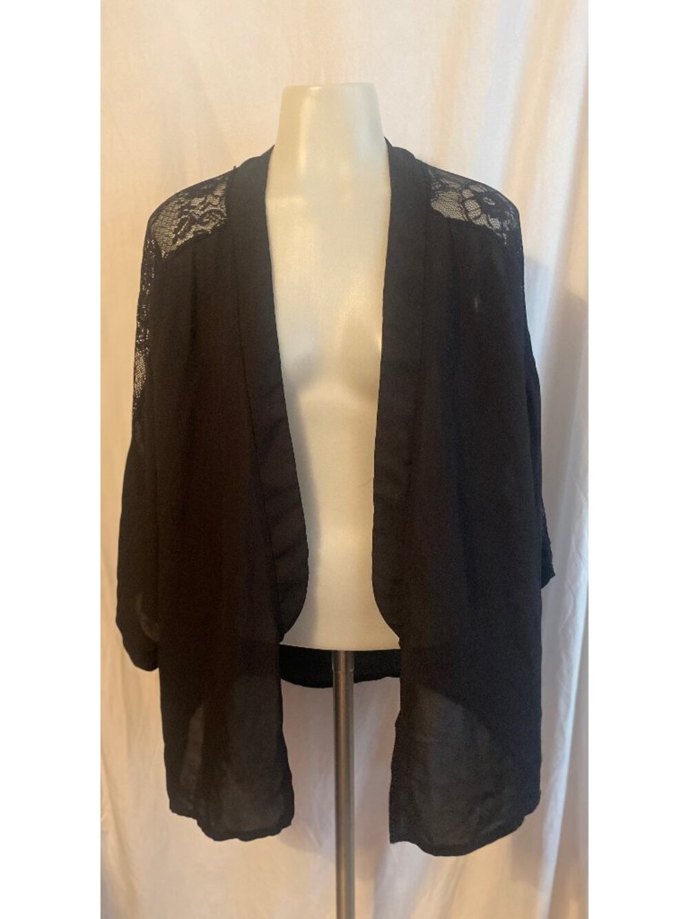 GB Black Sheer Lace Shoulder Long Sleeve Open Front Cardigan